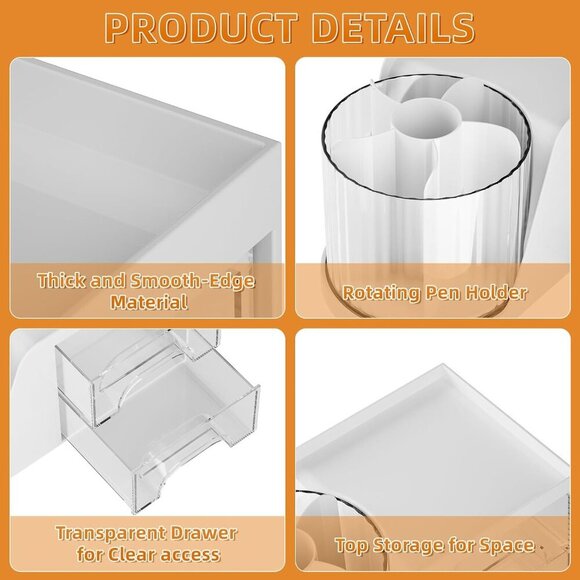 Desk Organizer with 2 Drawer, 360°Rotating Pen Holder, Desk Organizers and Acces - Picture 5 of 7